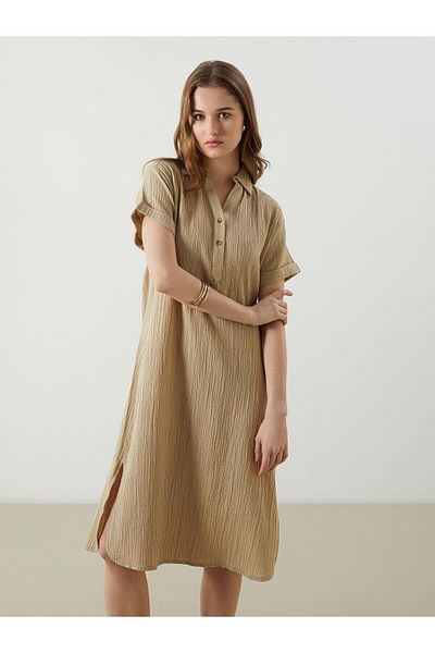 LC Waikiki LCWAIKIKI Κλασικό πουκάμισο με γιακά με υφή Oversize γυναικείο φόρεμα