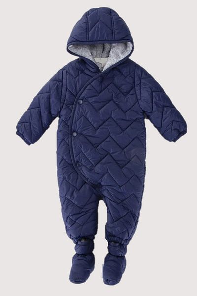 DeKuBaby Quilted Snap Fastener Inner Lining Fur Hooded Winter Baby Cosmonaut-Astronaut Jumpsuit Coat