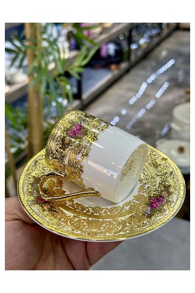 Doğudeko Luxury Gold Plated Maxine Set of 6 Cups