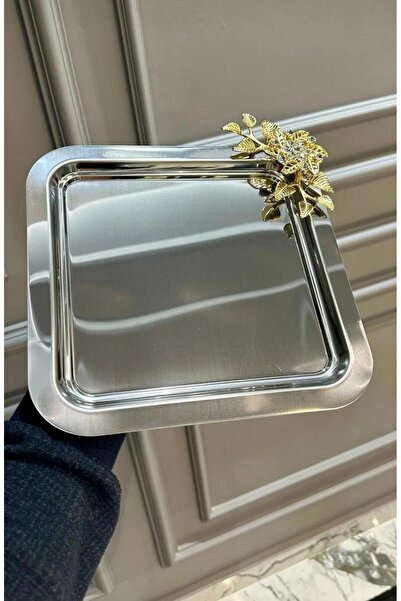 Vakıf home 3 Adet Gümüş Metal Çay Kahve Sunum Tepsisi Tek Kişilik