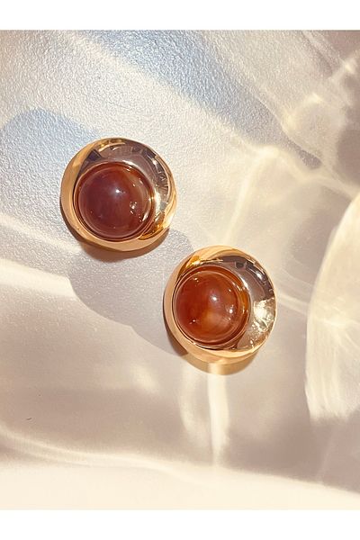WisstoriaCollections Gold Color Orange Natural Stone Vintage Women's Earrings
