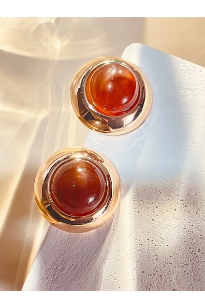 WisstoriaCollections Gold Color Orange Natural Stone Vintage Women's Earrings