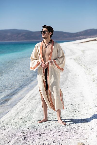Mojo Summer Atlantis Kimono / Crinkle Linen Hand Print