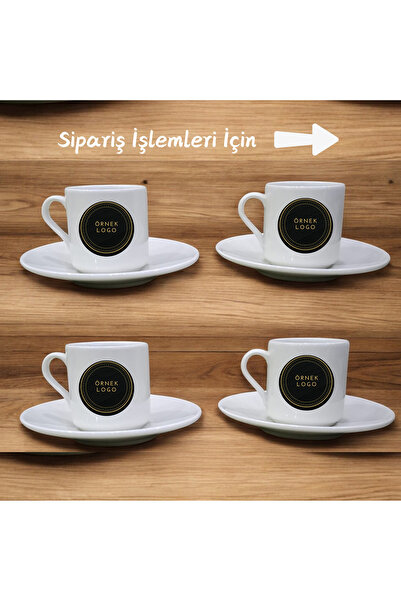 D&Y GAUDERY Firmaya  özel logolu Porselen Kahve Fincanı İsimli -a Kalite 4'lü 8 parça Türk Kahvesi Fincan Seti