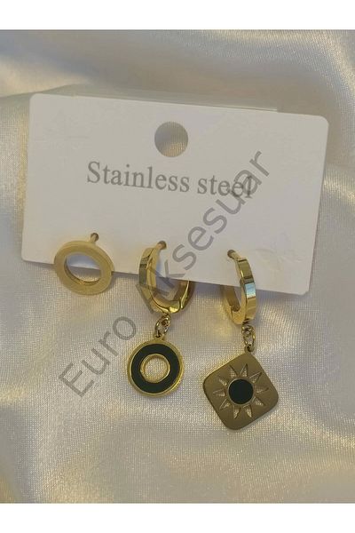 stainless steell Ring Detailed Steel Triple Earrings