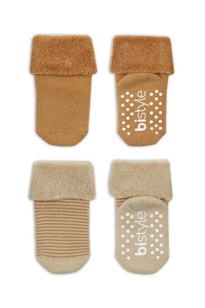 NW NessiWorld Nessiworld Bistyle Circled Non-Slip Towel Socks 2 Pack Bs10503 Beige-Mustard