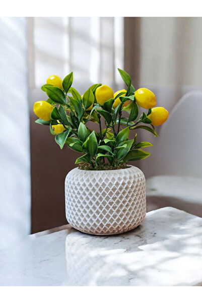 zanfagroup Beton Saksıda Yapay Limon Ağacı Örgü Model 24 cm 3 Dal