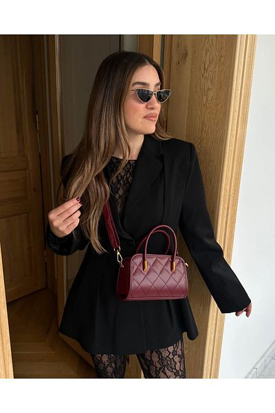 Tina İstanbul Geantă cu mâner matlasat și cusut, model Roșu Claret – Pantofi pentru bărbați Gx9688