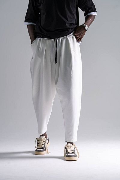 Superbluemexico Men's Basic Baggy Carrot Ecru Baggy Trousers