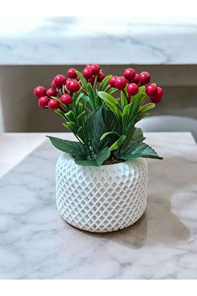 zanfagroup Beton Saksıda Yapay Kokina Çiçeği Örgü Model 24 cm