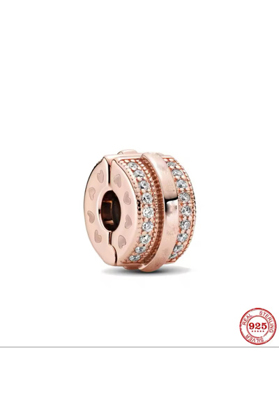 Lovecharm Rose Renk Sparkling Pave Lines Logo Klip Charm