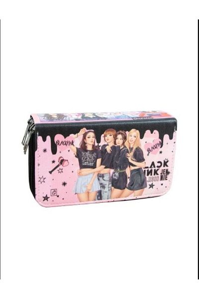 PartAntalya Black Pink Blink Themed Pencil Case Vegan Leather Three Compartments (Pen Holder)
