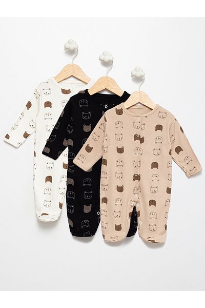 Alihan 100% Cotton Teddy Bear Patterned 3-Piece Baby Rompers