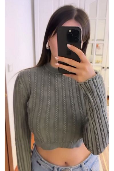 qstyle Brand Model Trendy Knitted Patterned Washable Seasonal Sweater for Daily Elegance