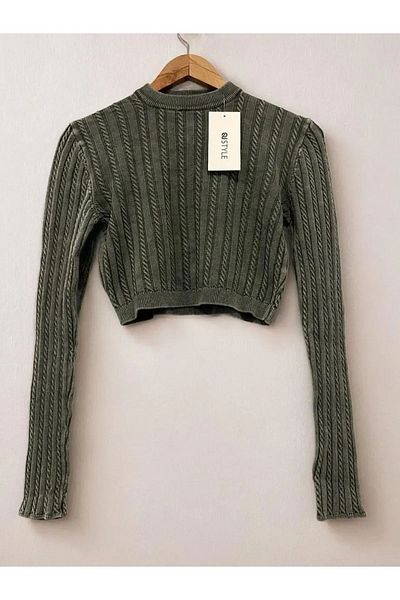 qstyle Brand Model Trendy Knitted Patterned Washable Seasonal Sweater for Daily Elegance