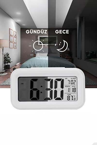 Elioure Dijital Çalışma Masası Saati, Led Ekran, Pilli, Beyaz Renk