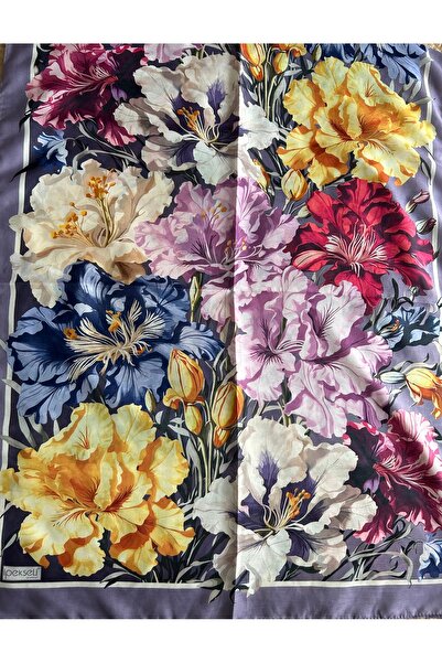 İpekseli Шарф з шовку та бавовни з ліловим квітковим візерунком