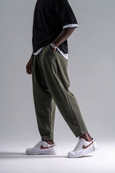 Superbluemexico Men's Basic Baggy Carrot Khaki Baggy Trousers
