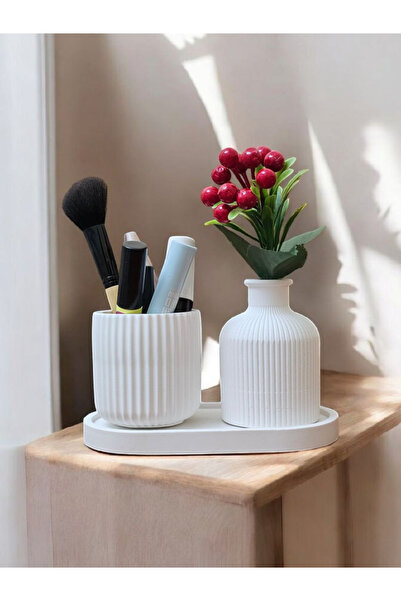 zanfagroup Concrete Makeup Organizer Set Kokina Floral Set (Flower Included)