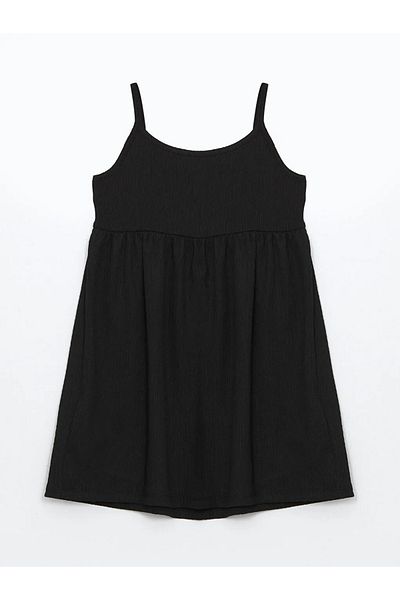 LC Waikiki LCW ECO Black Square Neck Girl's Dress