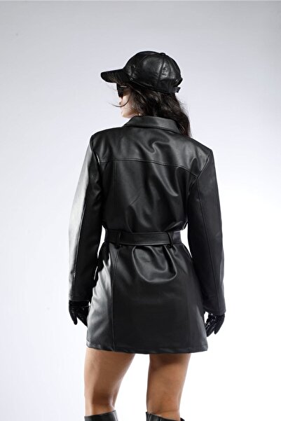 Jaglion Jachetă de piele oversize cu centură lungă pentru femei sezon nou