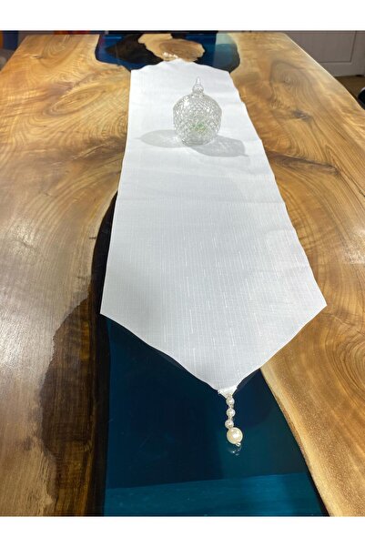 MODA عداء قماش كريمي حديث من البوليستر والكتان مقاس 30 × 130 سم مقطوع بالليزر