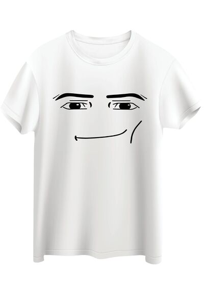 donamod Roblox Face Man Tişört Beyaz Unisex Tshirt