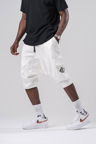 Superbluemexico Ανδρικό σορτς Cargo Pocket Loose White Baggy Capri