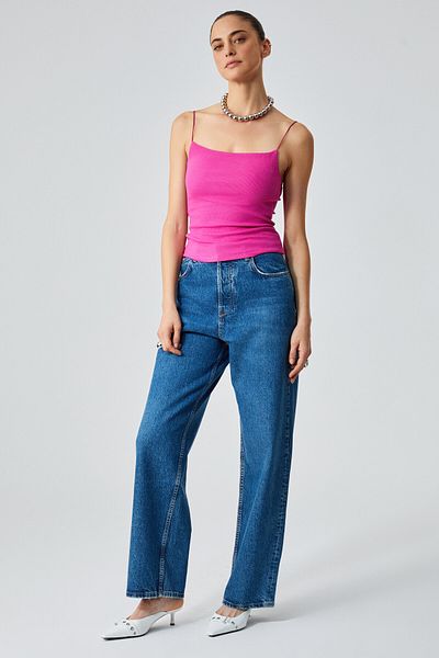 GRIMELANGE Ayane Women's Organic Cotton Twill Stretch Fabric Spaghetti Strap Pink Tank Top