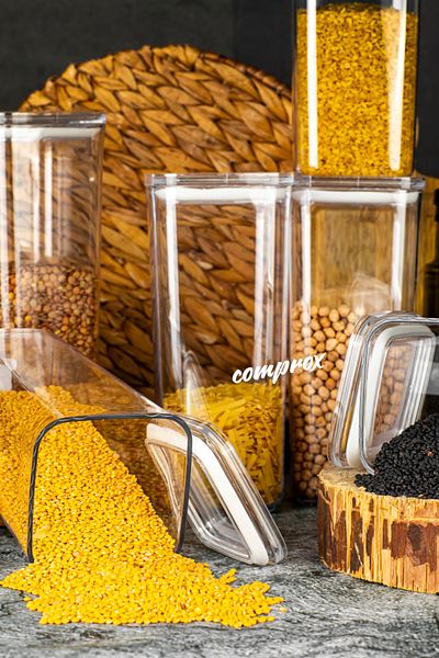 Comprox مجموعة حاويات تخزين الطعام المربعة المكونة من 9 قطع (أكريليك) - غطاء محكم الغلق، منظم Bpafree