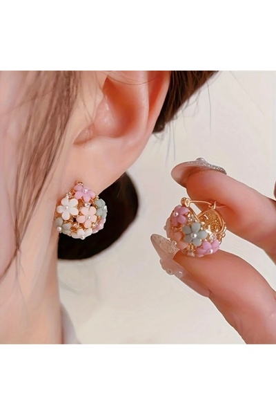 Accessories Vanilla Avenue Fransız Çiçeği Çember Pastel Tonlar Günlük Kullanım Kadın Küpe