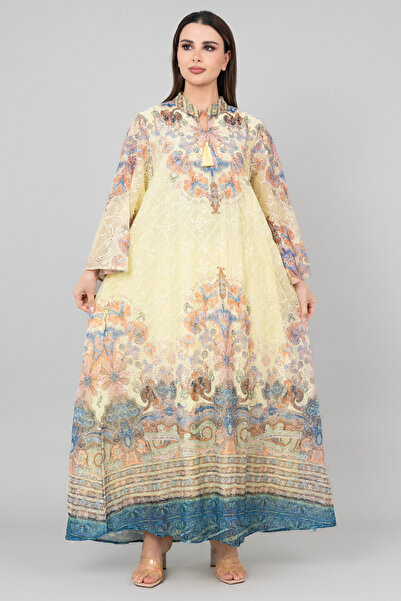 IKKXA جلابية مطبوعة بأكمام واسعة ومزينة بالزهور