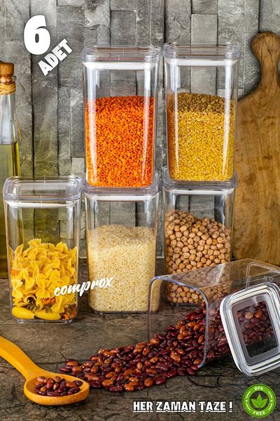 Comprox مجموعة من 6 حاويات تخزين طعام مربعة صلبة سعة 1200 مل - غطاء مقاوم للهواء، منظم خالٍ من مادة BPA