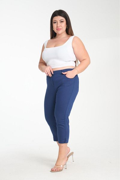 SERRAXXL Plus Size Gabarin Fabric Slit Detail Capri