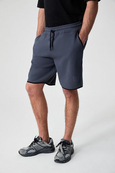 GRIMELANGE Solero Men's Elastic Waist Pocket Relaxed Print Detailed Anthracite Shorts