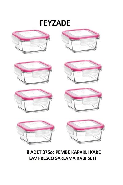 LAV Feyzade Fresco 8 Pieces 375Cc Square Breakfast Storage Container Set