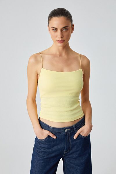 GRIMELANGE Ayane Women's Organic Cotton Twill Stretch Fabric Spaghetti Strap Yellow Undershirt