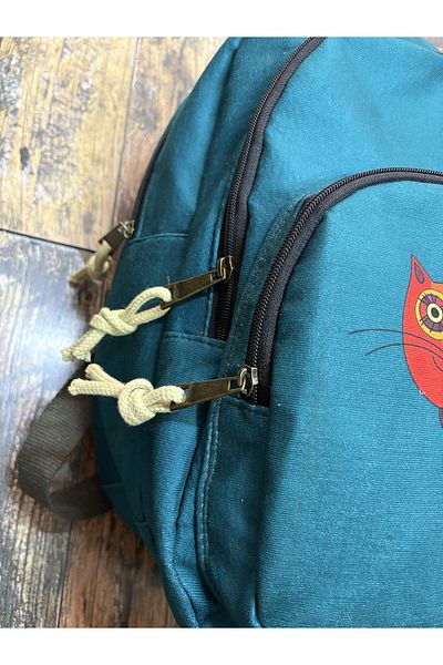 Street Bag Ethnic Αυθεντικό Βοημικό Αδιάβροχο Ορθοπεδικό Σακίδιο πλάτης με μοτίβο γάτας με 3 θήκες