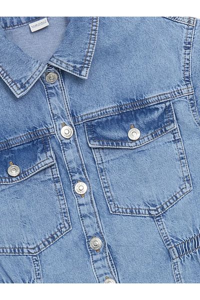 LC Waikiki Rochie cămașă de jeans pentru fete cu mânecă scurtă LCW Kids