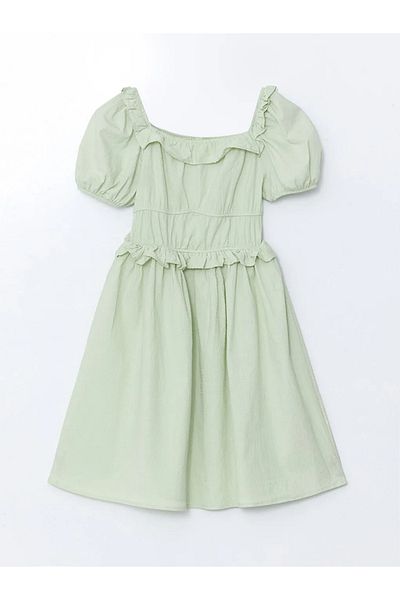 LC Waikiki Lcw Kids Green Square Collar Girl Dress