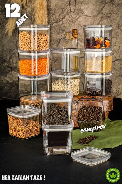 Comprox مجموعة من 12 حاوية تخزين طعام مربعة صلبة سعة 700 مل - غطاء مفرغ من الهواء وخالي من مادة BPA