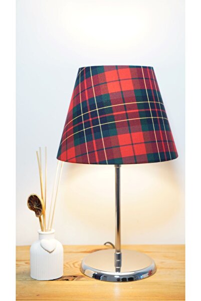 retro home design Krom Ayak Kırmızı Çizgili Renk Konik Şapkalı Masa Lambası 1...