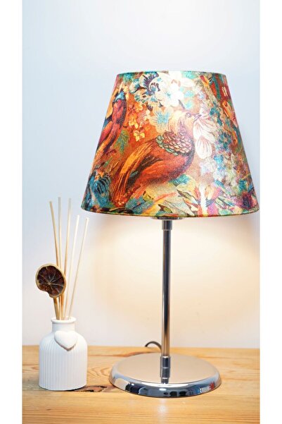 retro home design Krom Ayaklı Tavus Kuşu Konik Şapkalı Masa Lambası 1 Adet Ab...