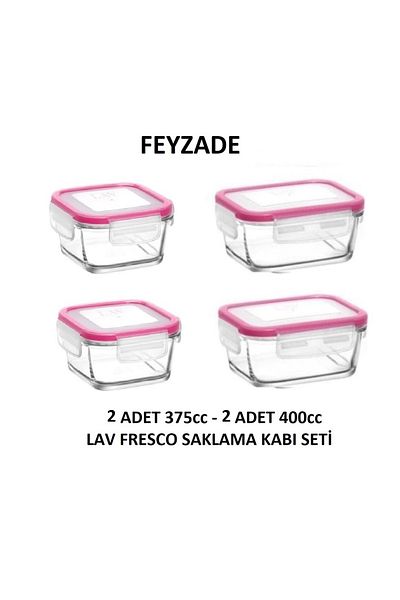 LAV Feyzade Fresco 2 Pcs 400Cc Rectangular and 2 Pcs 375Cc Square Storage Container Set