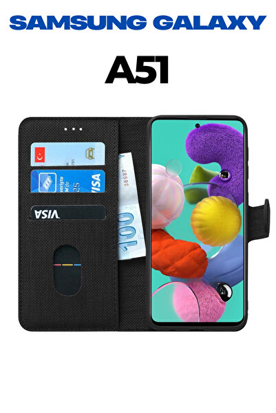 UPEKA Samsung Galaxy A51 Kılıf Kumaş Desenli Cüzdanlı Standlı Kapaklı Kılıf