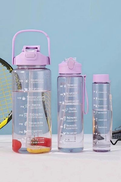 Tilbe Home Motivational 3-Piece Water Bottle - Tritan Sports Water Bottle - Water Bottle with Straw with Sticker 2000+900+500ml