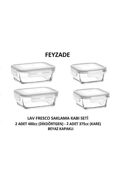 LAV Feyzade Fresco 2 Pcs 400Cc Rectangular and 2 Pcs 375Cc Square Storage Container Set