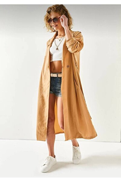 Pasaklı Giyim Kadın Yeni Sezon Ürün İnce Salaş Kemerli Cepli Düğmeli Yumuşak Dokulu Uzun Trençkot Hırka 3335370