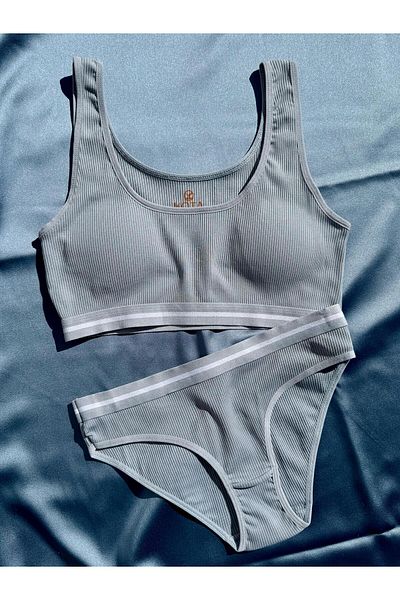 VicTroy Camisole, albastru de dispariție, set de sutien și chiloți cu bretele groase cu pernă detașabilă 45E11