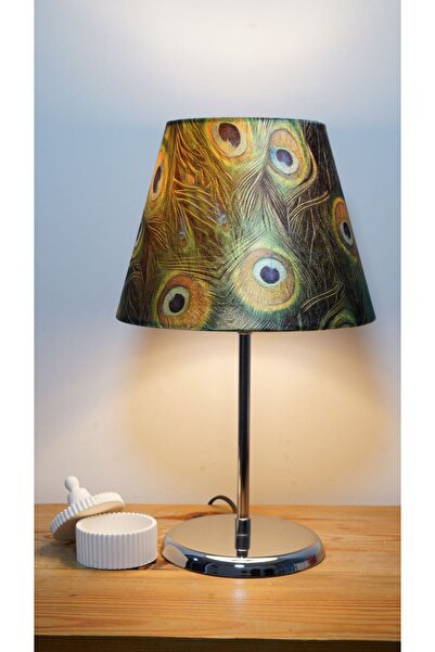 retro home design Krom Ayaklı Yeşil Kuş Gözü Konik Şapkalı Masa Lambası 1 Ade...